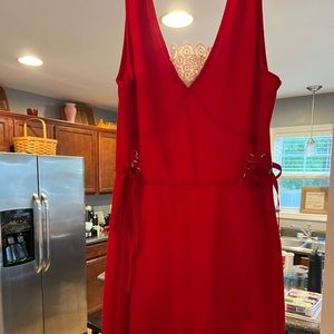 Bright red thigh-length dress